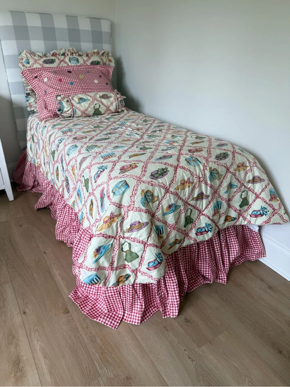 Vintage Twin size custom made bedding and curtains